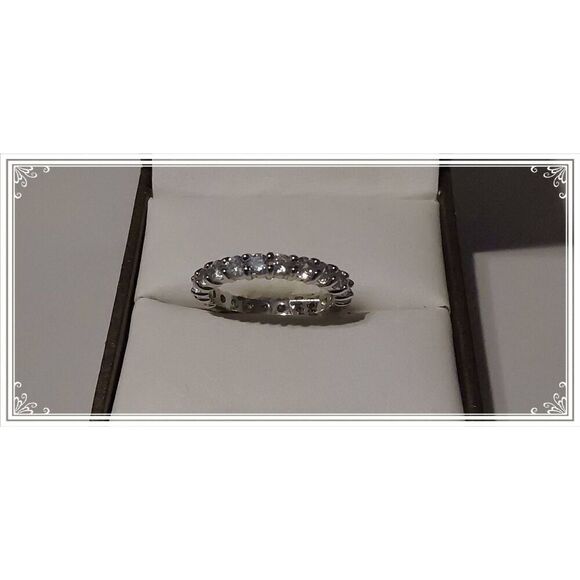3 Ct. Round Cut Genuine Sim Diamond Eternity Band Ring Sz 8~Platinum over 925 SS - Picture 1 of 3
